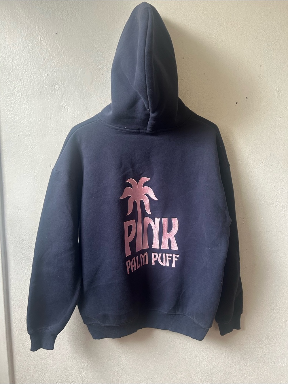 Navy 'Pink Palm Puff' Logo Hoodie - Picture 2 of 3